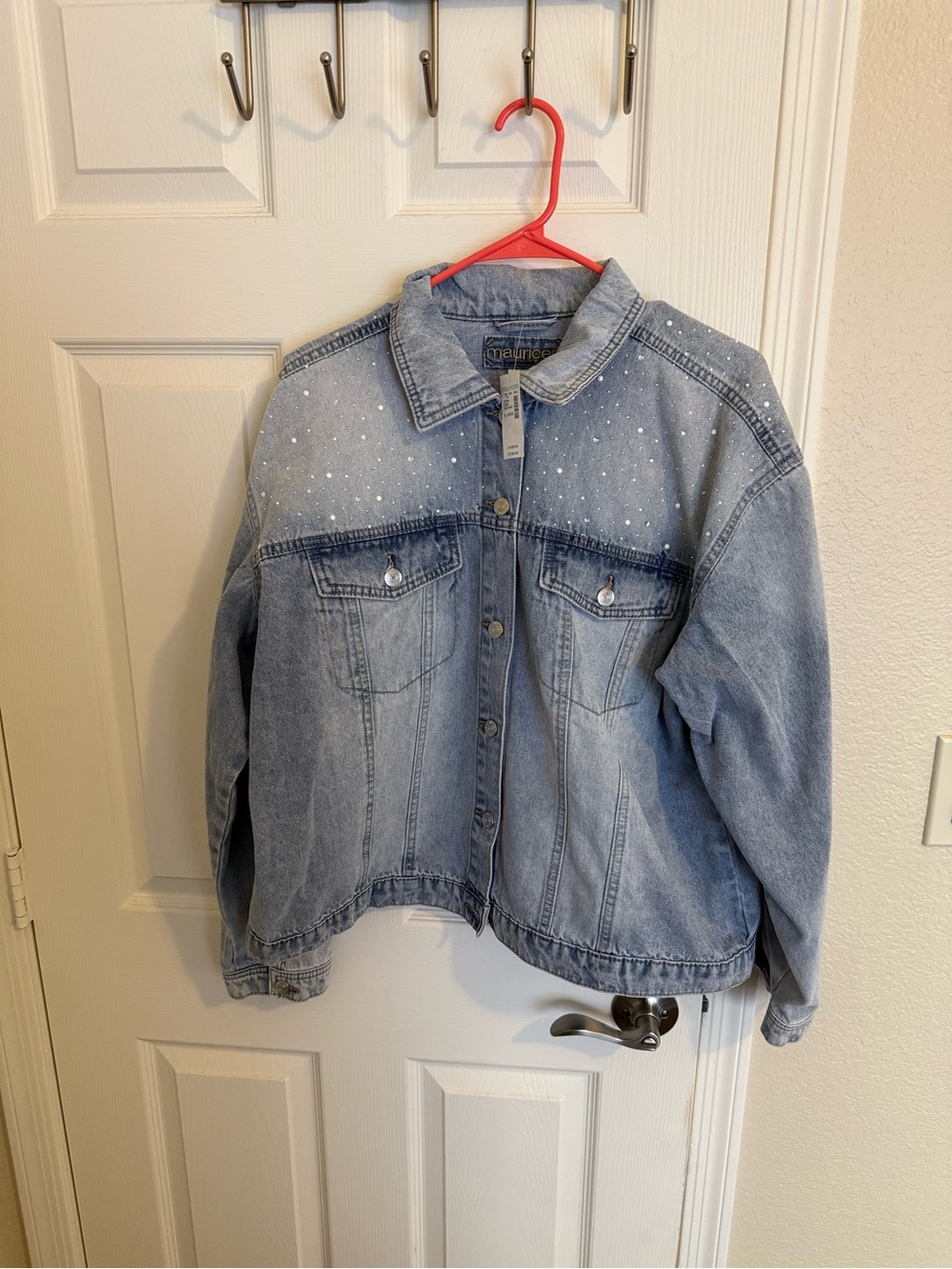 Maurices Light Blue Denim Jacket with Sparkle Studs New
